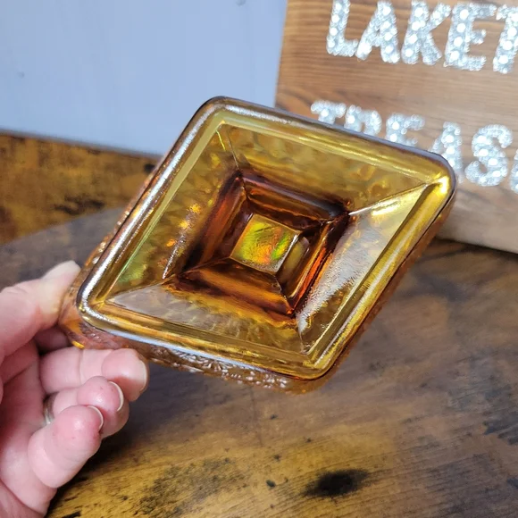 Vintage Indiana Amber carnival glass candy dish - Picture 4 of 8